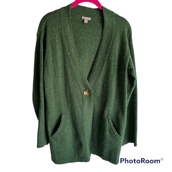 J.JILL Forest Green Speckled Cotton Angora‎ Blend Ladies Minimalist Cardigan, PS - Picture 1 of 5